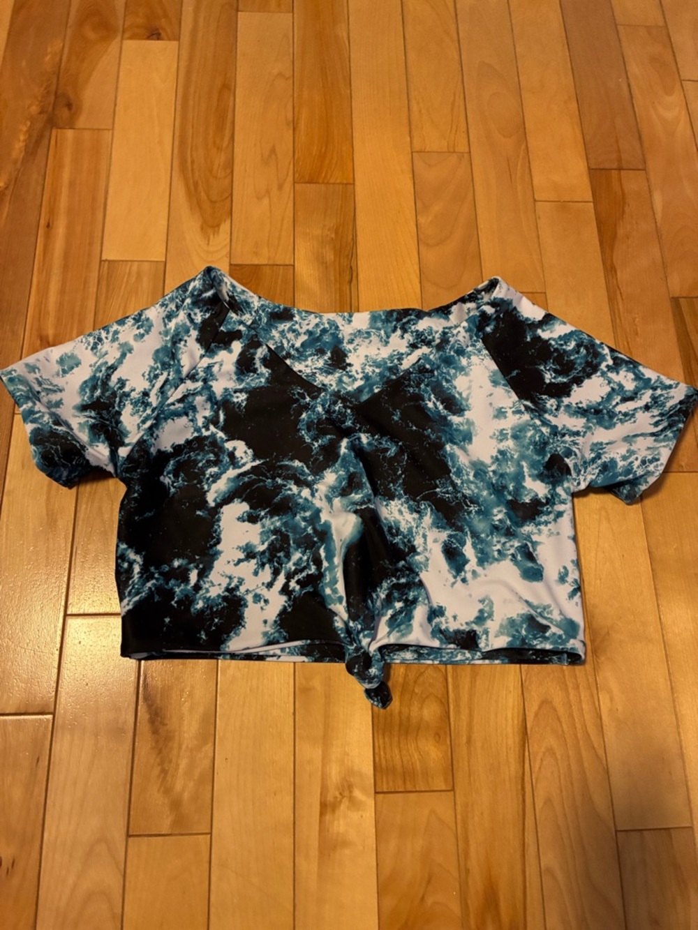 Zaful Blue Marble Tie-Front Swim Coverup T shirt